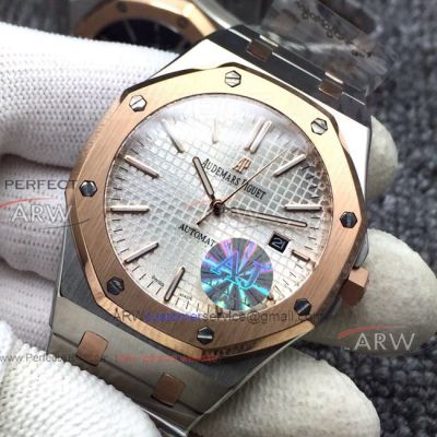 Perfect Replica Audemars Piguet Royal Oak Two Tone Rose Gold White Dial Mens Watch